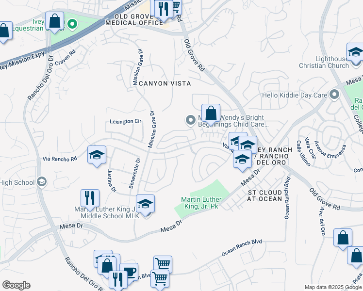 map of restaurants, bars, coffee shops, grocery stores, and more near 4065 Ivey Vista Way in Oceanside