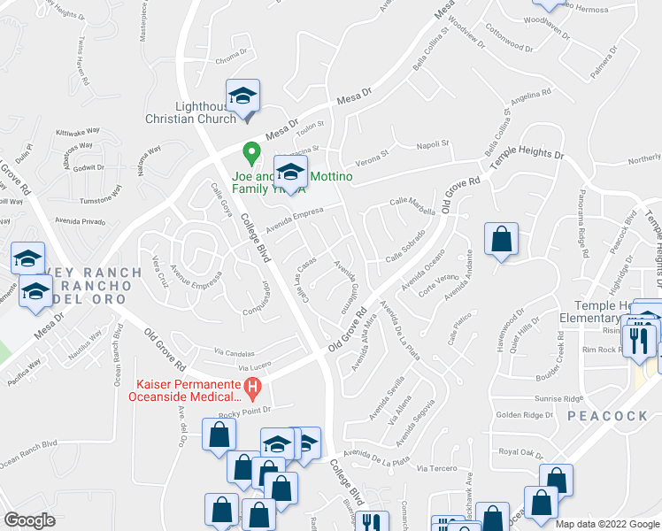 map of restaurants, bars, coffee shops, grocery stores, and more near 1860 Corte Amarillo in Oceanside