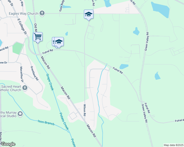 map of restaurants, bars, coffee shops, grocery stores, and more near 101 Shadow Creek Drive in Griffin