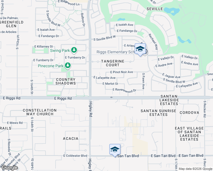 map of restaurants, bars, coffee shops, grocery stores, and more near 3315 East Merlot Street in Gilbert