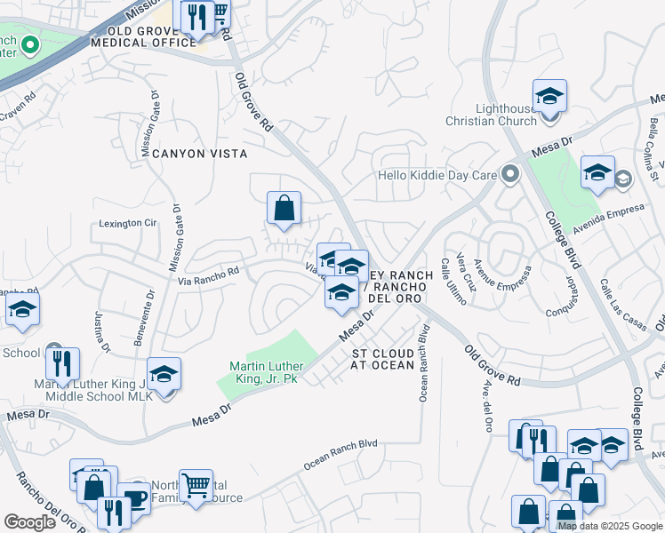 map of restaurants, bars, coffee shops, grocery stores, and more near 4302 Cassanna Way in Oceanside