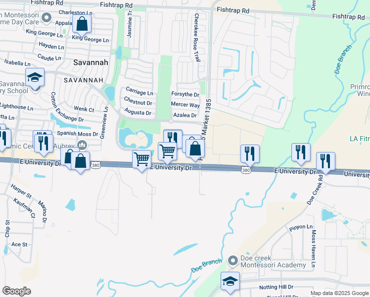 map of restaurants, bars, coffee shops, grocery stores, and more near 27575 U.S. 380 in Little Elm
