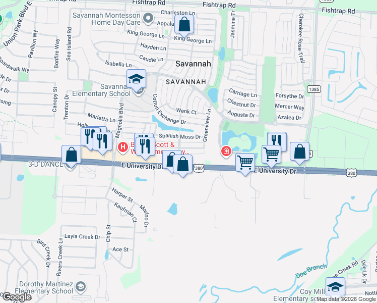 map of restaurants, bars, coffee shops, grocery stores, and more near 26875 U.S. 380 in Aubrey