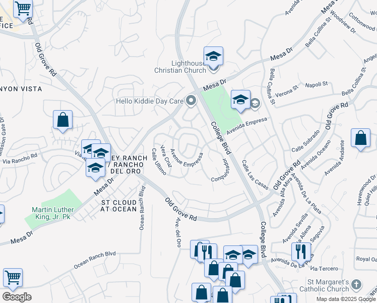 map of restaurants, bars, coffee shops, grocery stores, and more near 4641 Partow Way in Oceanside