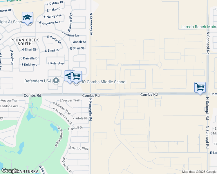 map of restaurants, bars, coffee shops, grocery stores, and more near 1869 East Combs Road in San Tan Valley