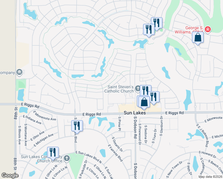 map of restaurants, bars, coffee shops, grocery stores, and more near 9421 East Nacoma Drive in Sun Lakes
