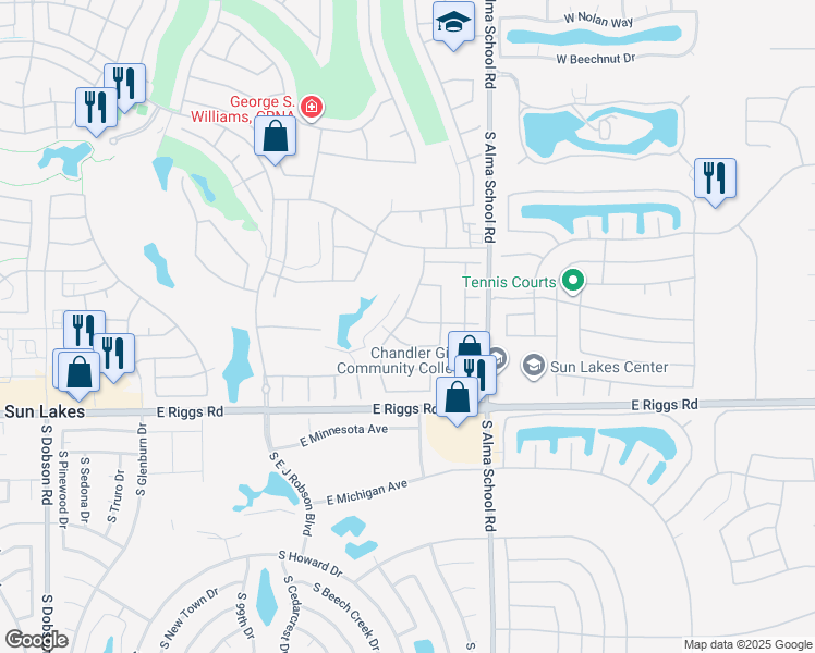 map of restaurants, bars, coffee shops, grocery stores, and more near 10207 East Nacoma Drive in Sun Lakes
