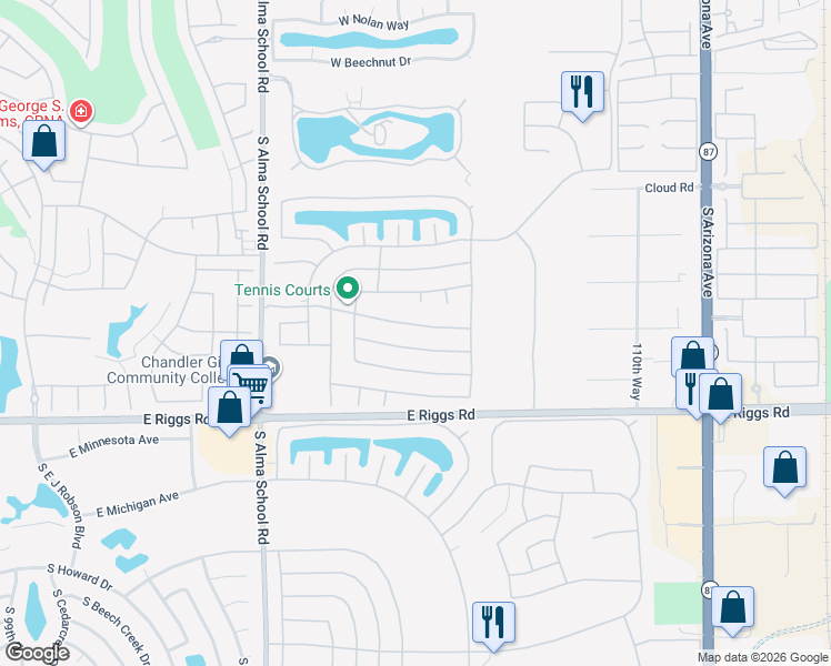 map of restaurants, bars, coffee shops, grocery stores, and more near 10630 East Nacoma Drive in Sun Lakes