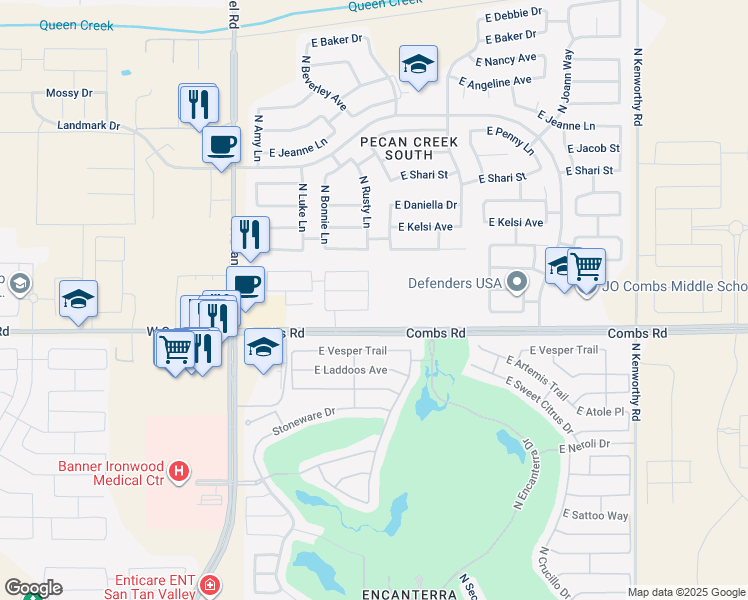 map of restaurants, bars, coffee shops, grocery stores, and more near 37661 North Bentgrass Road in Queen Creek