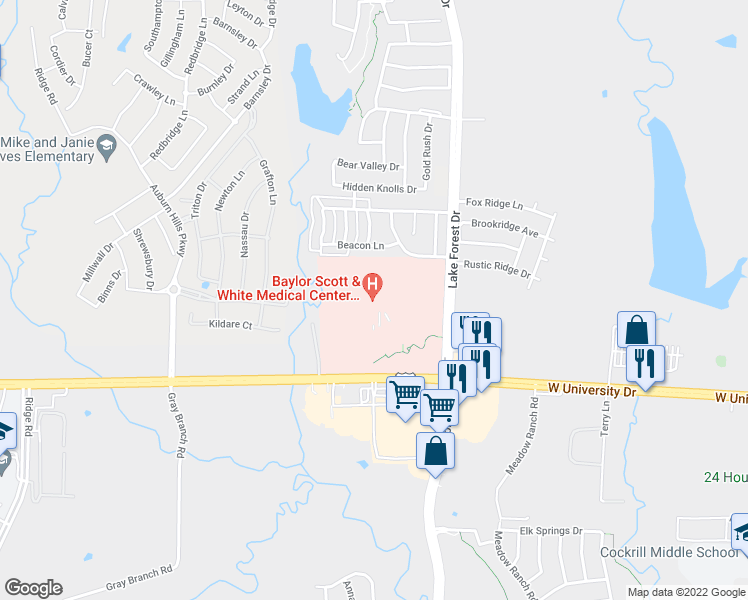 map of restaurants, bars, coffee shops, grocery stores, and more near 5252 West University Drive in McKinney