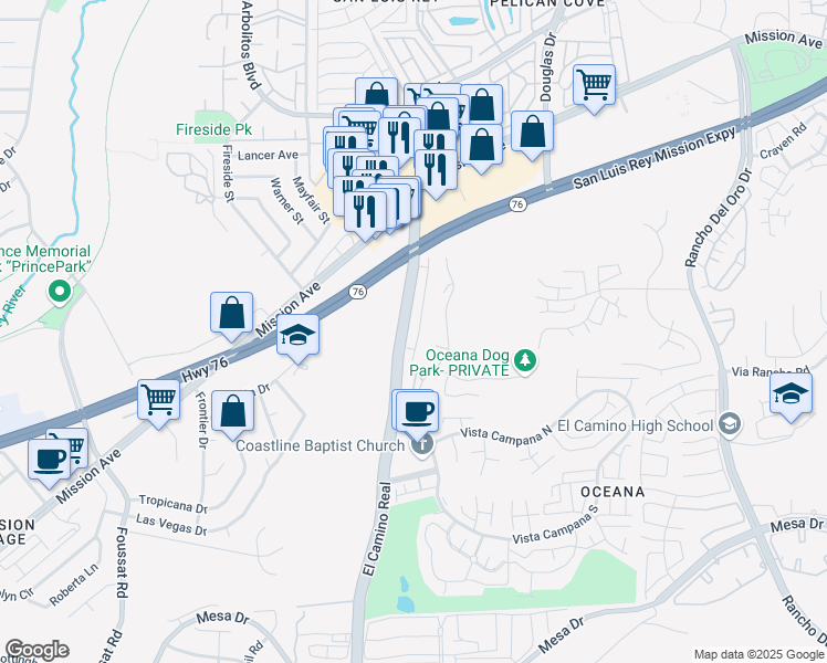 map of restaurants, bars, coffee shops, grocery stores, and more near 336 South El Camino Real in Oceanside