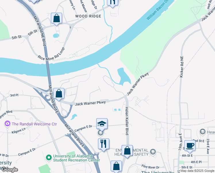 map of restaurants, bars, coffee shops, grocery stores, and more near 1130 Jack Warner Parkway in Tuscaloosa