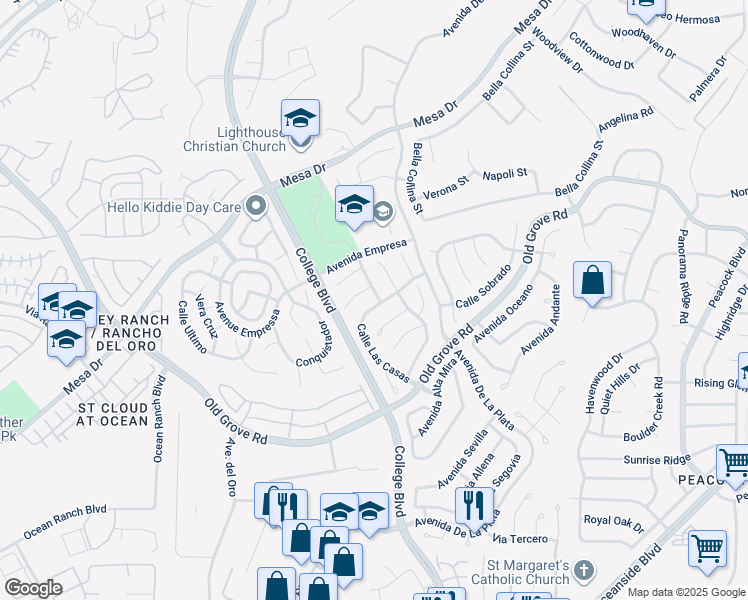map of restaurants, bars, coffee shops, grocery stores, and more near 1603 Calle Las Casas in Oceanside