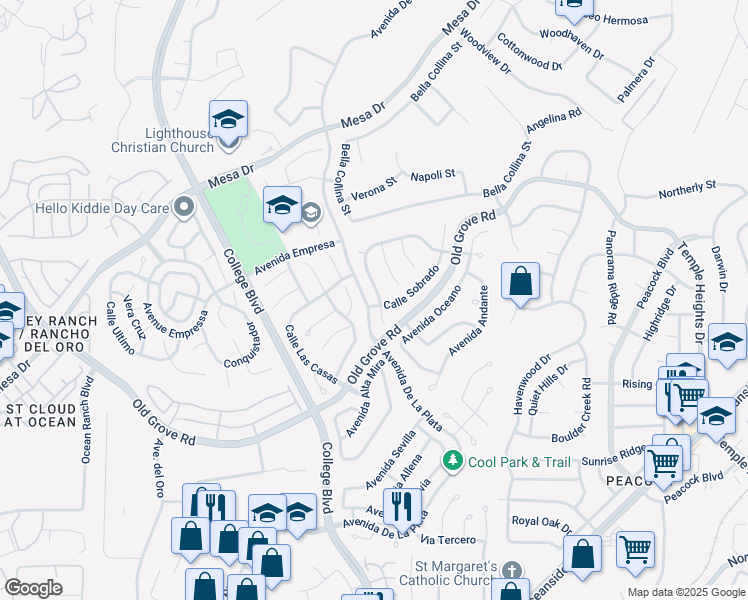 map of restaurants, bars, coffee shops, grocery stores, and more near 1419 Calle Marbella in Oceanside
