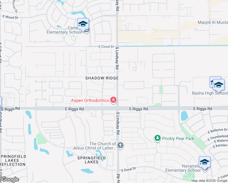 map of restaurants, bars, coffee shops, grocery stores, and more near 3997 East Scorpio Place in Chandler
