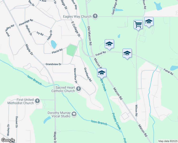 map of restaurants, bars, coffee shops, grocery stores, and more near 1316 Grantland Road in Griffin
