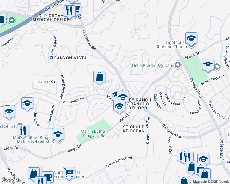 map of restaurants, bars, coffee shops, grocery stores, and more near 420 Belflora Way in Oceanside
