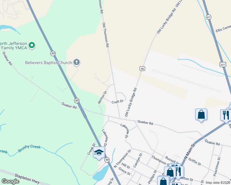 map of restaurants, bars, coffee shops, grocery stores, and more near 207 Thomson Highway in Wrens