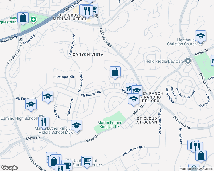 map of restaurants, bars, coffee shops, grocery stores, and more near 4094 Ivey Vista Way in Oceanside