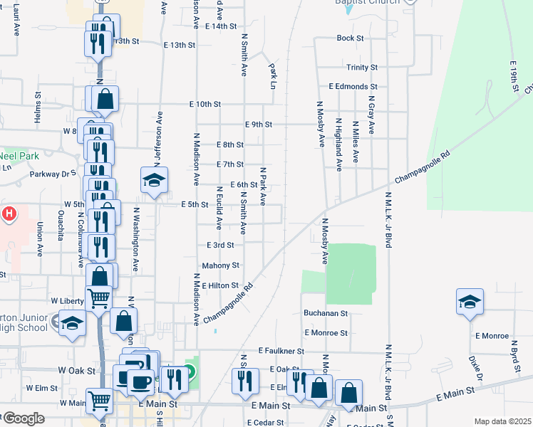 map of restaurants, bars, coffee shops, grocery stores, and more near 1011 North Park Avenue in El Dorado