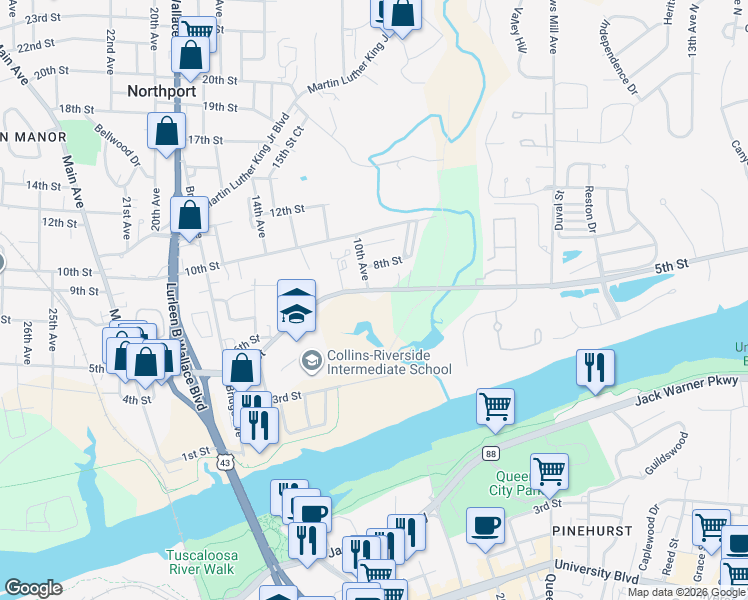 map of restaurants, bars, coffee shops, grocery stores, and more near 715 10th Ave in Northport