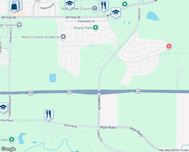 map of restaurants, bars, coffee shops, grocery stores, and more near 2810 Firefly Place in Prosper