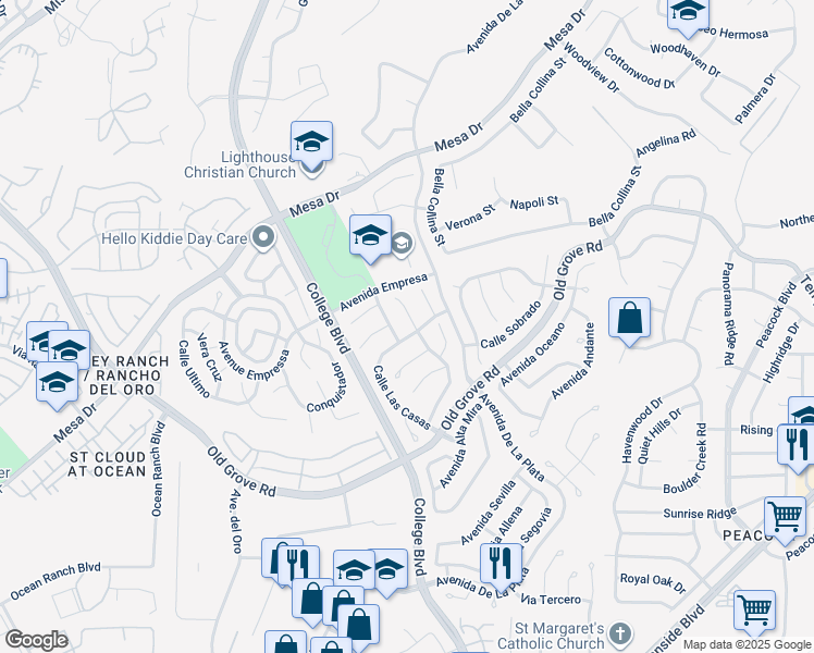 map of restaurants, bars, coffee shops, grocery stores, and more near 1593 Avenida Guillermo in Oceanside
