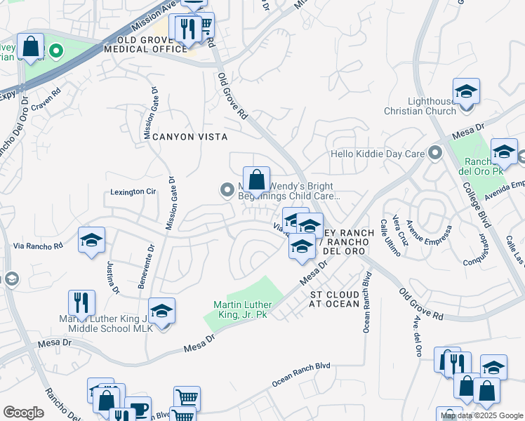 map of restaurants, bars, coffee shops, grocery stores, and more near 225 Belflora Way in Oceanside