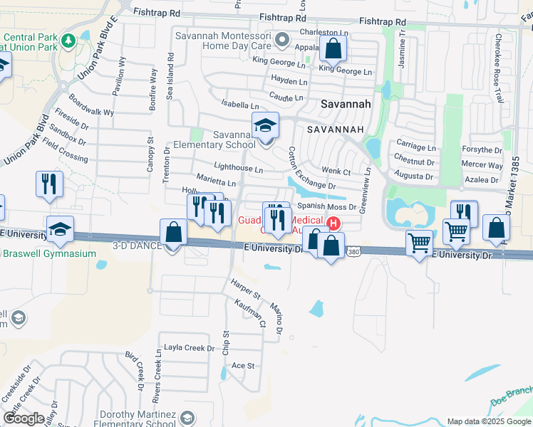 map of restaurants, bars, coffee shops, grocery stores, and more near 1044 Holly Anne Lane in Aubrey