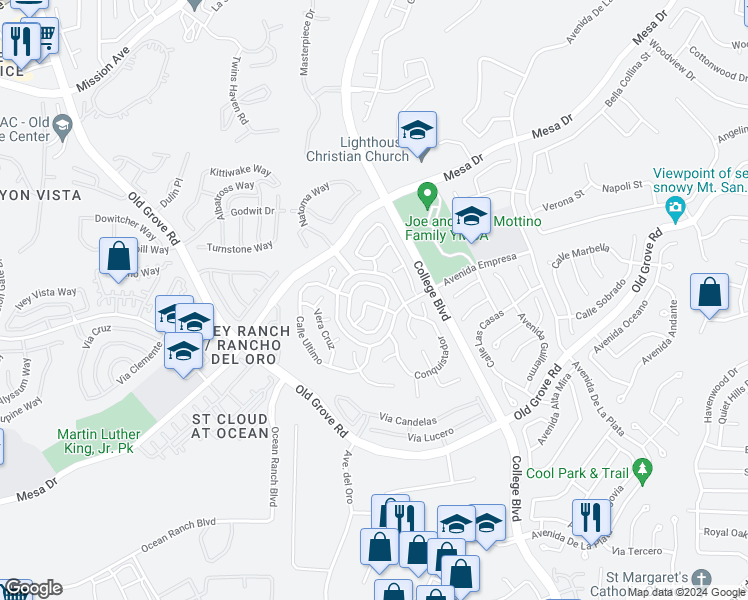 map of restaurants, bars, coffee shops, grocery stores, and more near 4608 Partow Way in Oceanside