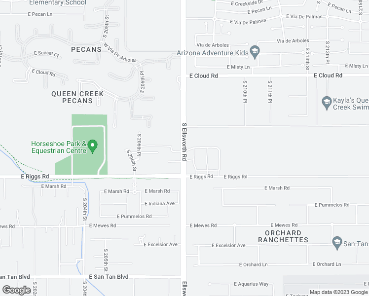 map of restaurants, bars, coffee shops, grocery stores, and more near 24829 South Ellsworth Road in Queen Creek