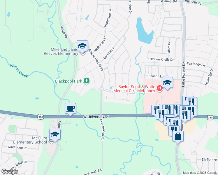 map of restaurants, bars, coffee shops, grocery stores, and more near 2009 Triton Drive in McKinney