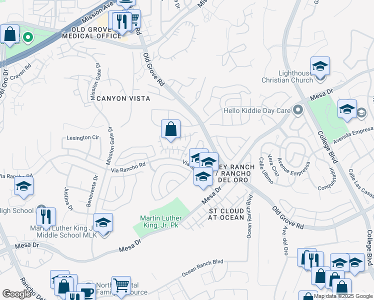 map of restaurants, bars, coffee shops, grocery stores, and more near 210 Belflora Way in Oceanside
