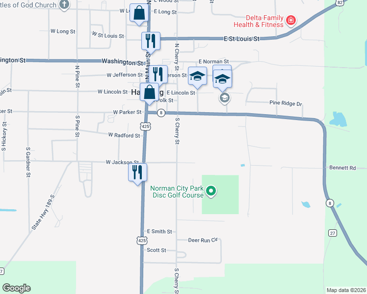 map of restaurants, bars, coffee shops, grocery stores, and more near 407 South Cherry Street in Hamburg