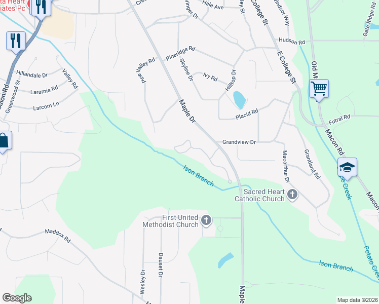 map of restaurants, bars, coffee shops, grocery stores, and more near 1232 Buttermilk Lane in Griffin