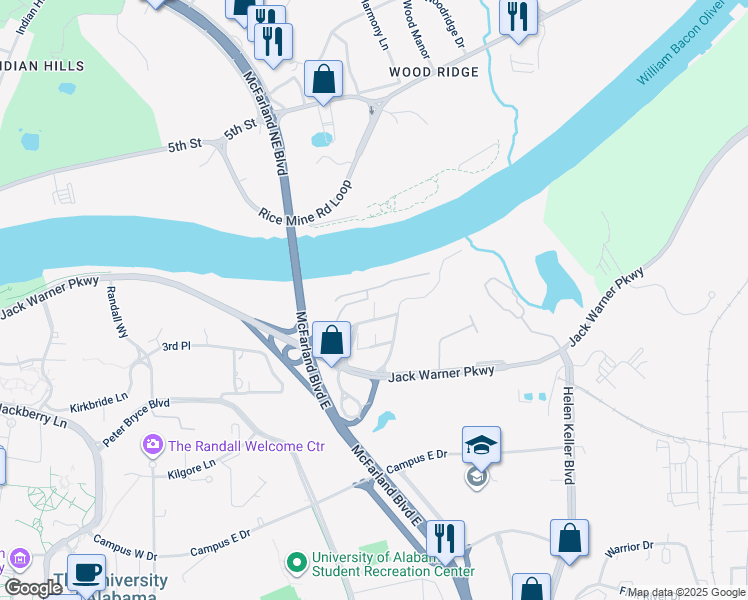 map of restaurants, bars, coffee shops, grocery stores, and more near 680 6th Avenue Northeast in Tuscaloosa