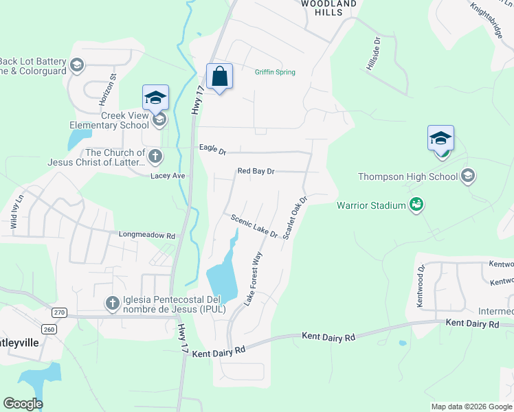 map of restaurants, bars, coffee shops, grocery stores, and more near 115 Water Elm Drive in Alabaster