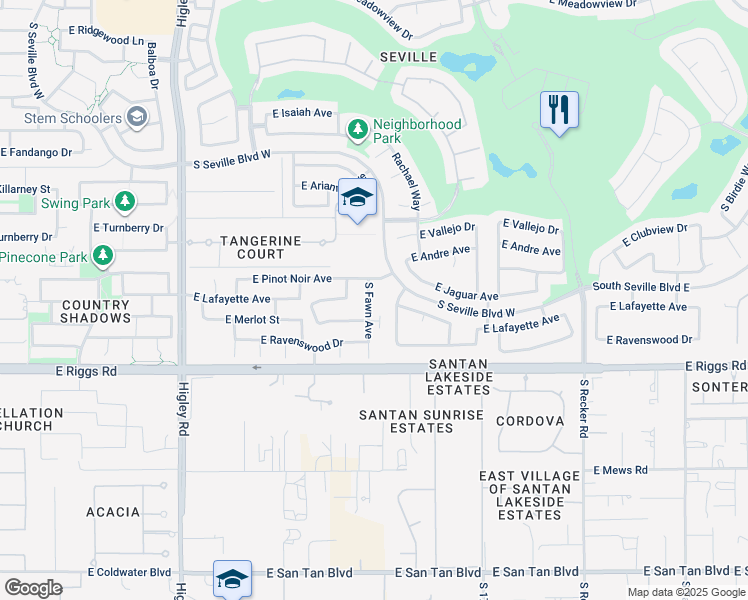 map of restaurants, bars, coffee shops, grocery stores, and more near 7063 South Fawn Avenue in Gilbert