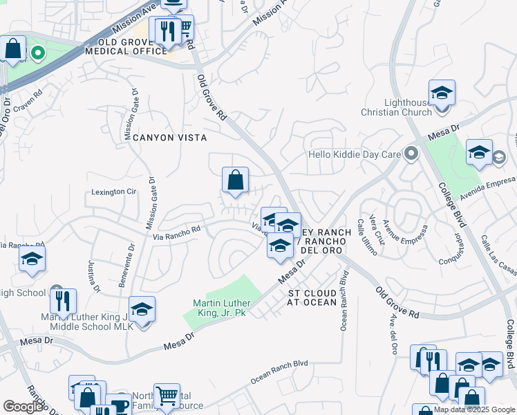 map of restaurants, bars, coffee shops, grocery stores, and more near 210 Belflora Way in Oceanside