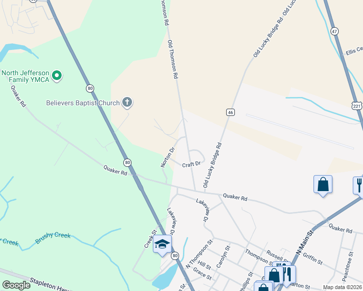 map of restaurants, bars, coffee shops, grocery stores, and more near 207 Thomson Highway in Wrens