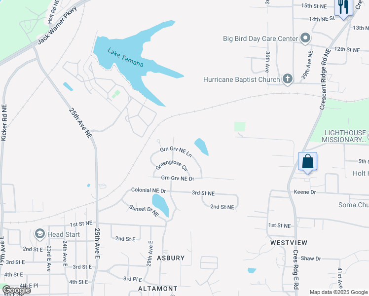 map of restaurants, bars, coffee shops, grocery stores, and more near 3024 Green Grove Northeast Lane in Tuscaloosa