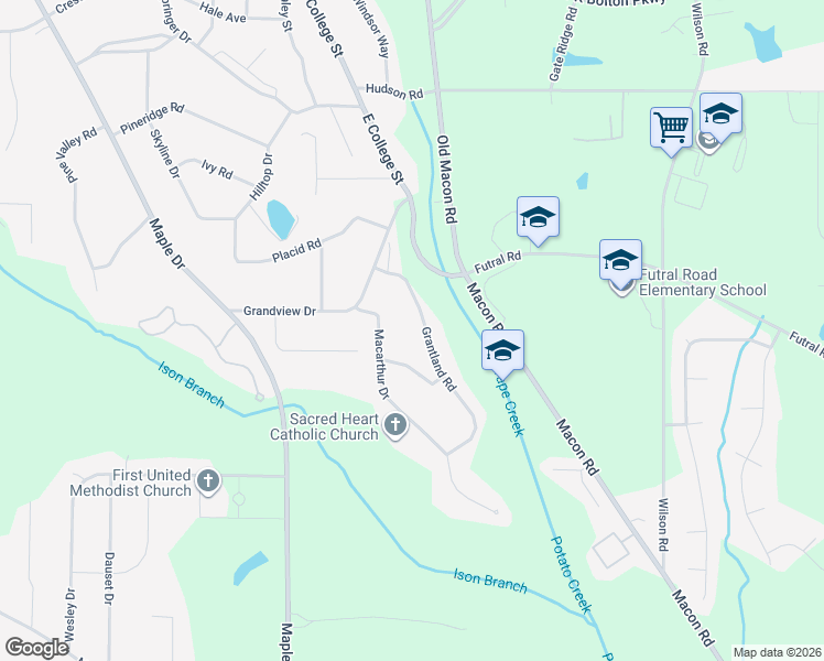 map of restaurants, bars, coffee shops, grocery stores, and more near 1310 Grantland Road in Griffin