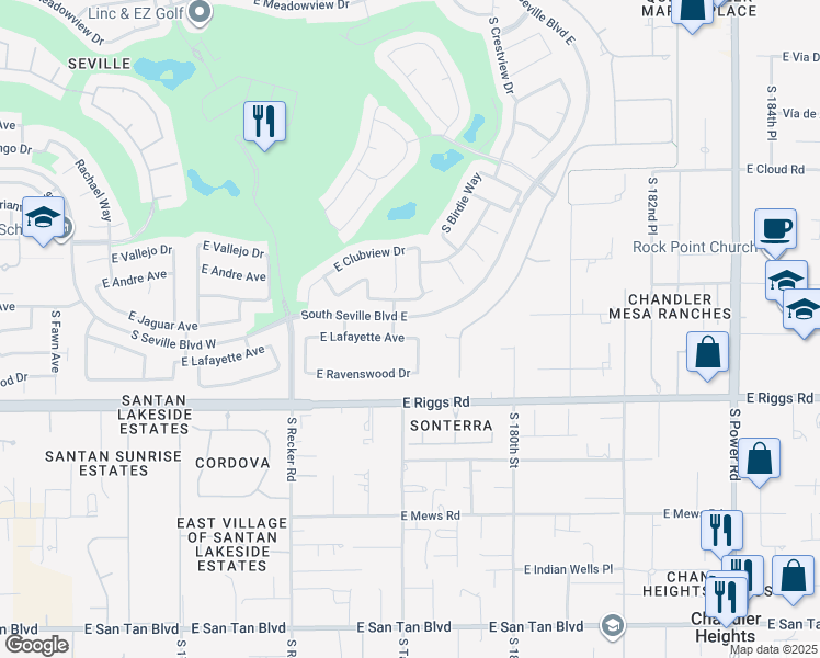 map of restaurants, bars, coffee shops, grocery stores, and more near 4198 Lafayette Avenue in Gilbert