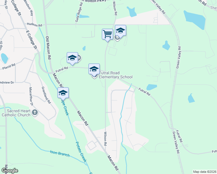 map of restaurants, bars, coffee shops, grocery stores, and more near 115 Autumn Ridge Drive in Griffin