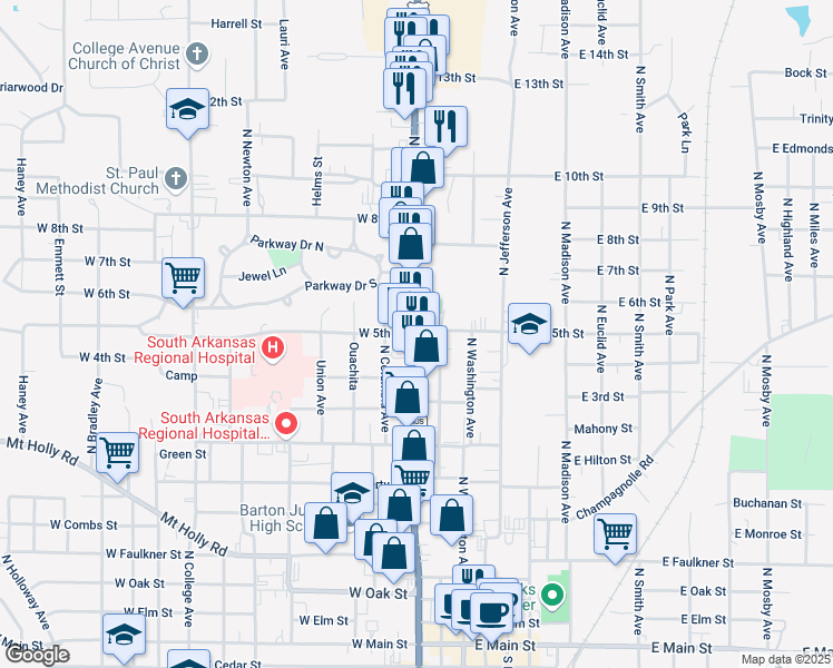 map of restaurants, bars, coffee shops, grocery stores, and more near 1114 North West Avenue in El Dorado