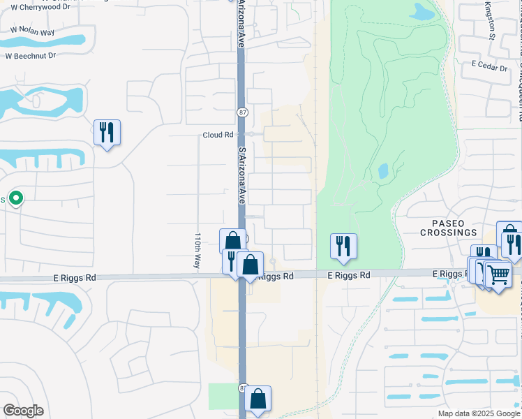 map of restaurants, bars, coffee shops, grocery stores, and more near 93 East Capricorn Way in Chandler