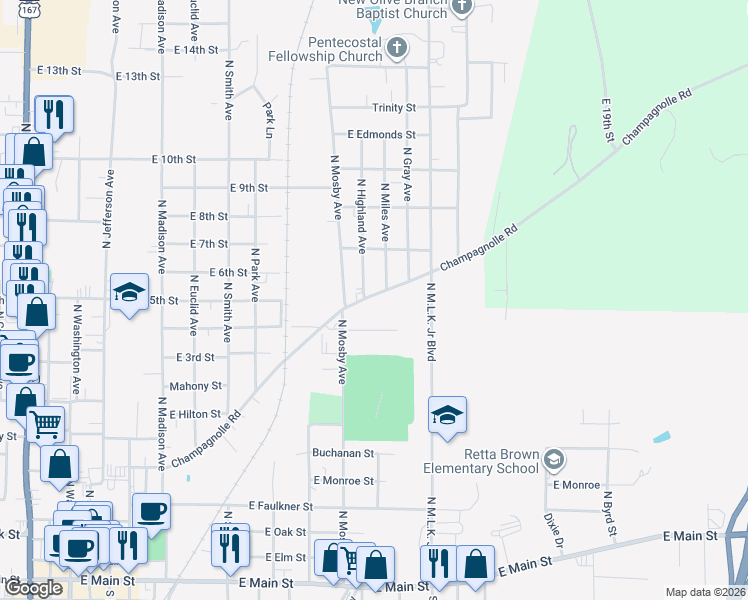 map of restaurants, bars, coffee shops, grocery stores, and more near 1203 Champagnolle Road in El Dorado