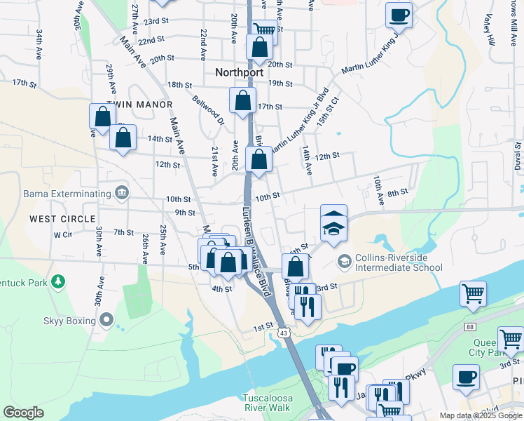 map of restaurants, bars, coffee shops, grocery stores, and more near 1818 9th Street in Northport