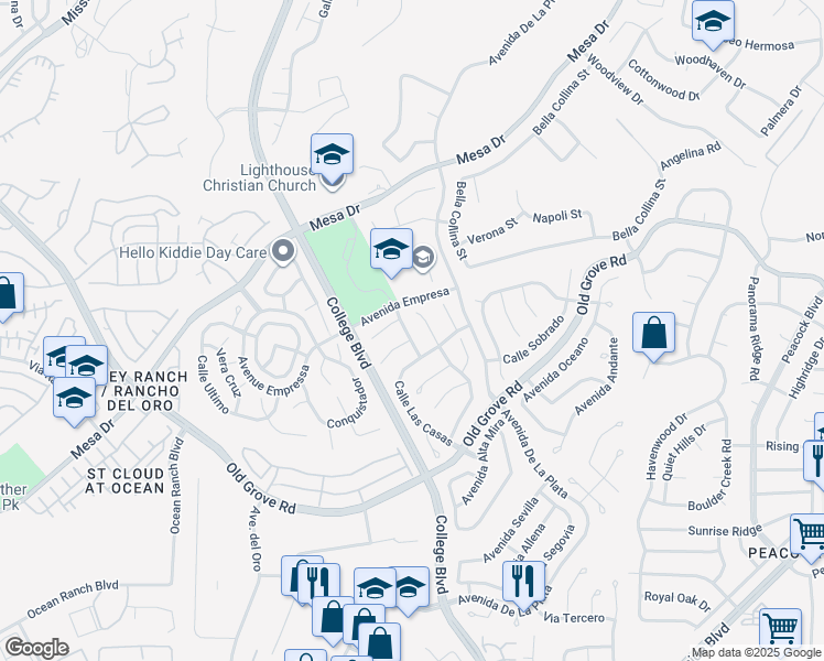map of restaurants, bars, coffee shops, grocery stores, and more near 1570 Avenida Mantilla in Oceanside