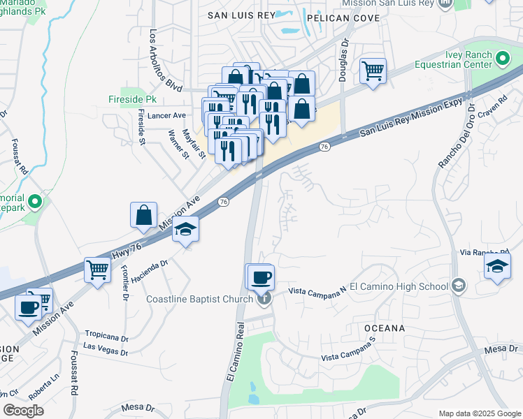 map of restaurants, bars, coffee shops, grocery stores, and more near 232 South El Camino Real in Oceanside